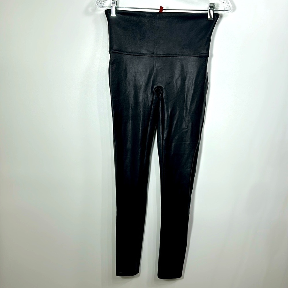 SPANX Black Faux Leather Leggings size Large. Like new.
